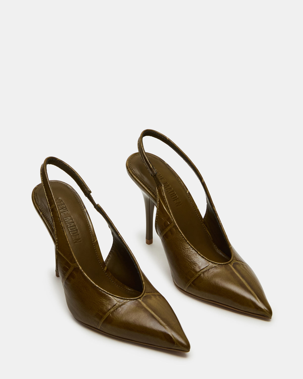 ANDROMEDA Green Crocodile Slingback Pointed-Toe Stiletto Pump Women's Heel | Steve Madden Smart Buy