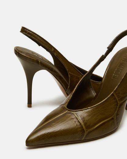 ANDROMEDA Green Crocodile Slingback Pointed-Toe Stiletto Pump Women's Heel | Steve Madden Smart Buy