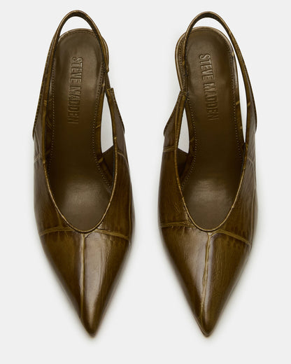 ANDROMEDA Green Crocodile Slingback Pointed-Toe Stiletto Pump Women's Heel | Steve Madden Smart Buy