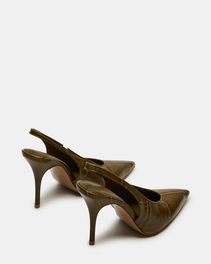 ANDROMEDA Green Crocodile Slingback Pointed-Toe Stiletto Pump Women's Heel | Steve Madden Smart Buy