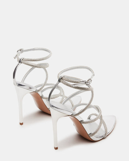 SKY Silver Strappy Rhinestone Stiletto Heel | Women's Heels | Steve Madden Essential