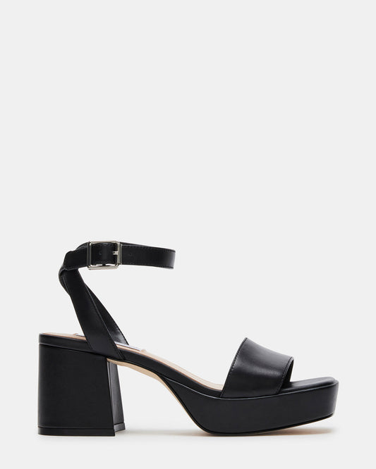MERCERR Black Leather Women's Platform Block Heel | Steve Madden Exclusive