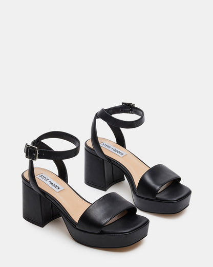 MERCERR Black Leather Women's Platform Block Heel | Steve Madden Exclusive