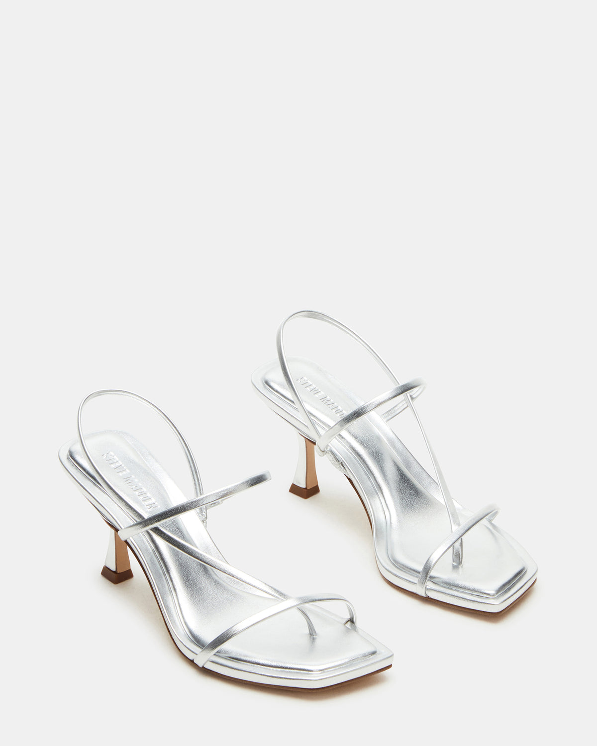 LOCKE Silver Women's Dainty Strappy Square Toe Heel | Steve Madden Trending