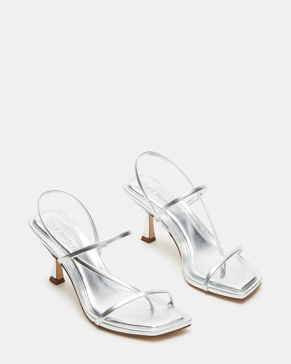 LOCKE Silver Women's Dainty Strappy Square Toe Heel | Steve Madden Trending