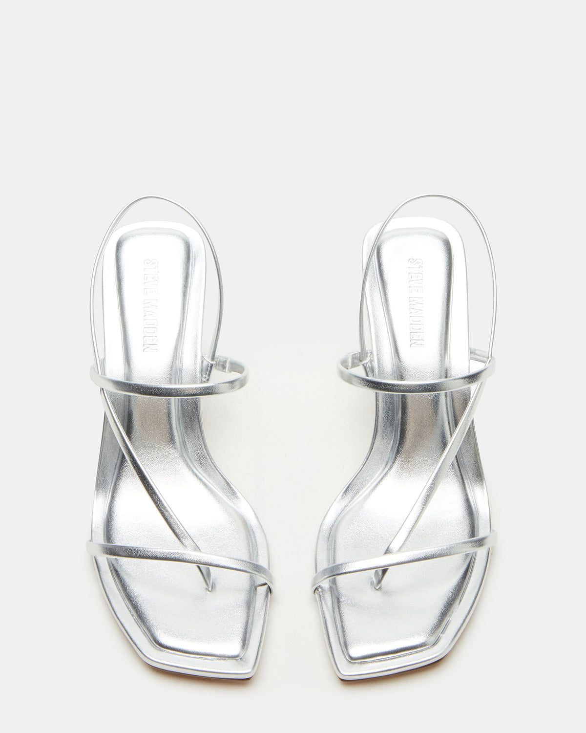 LOCKE Silver Women's Dainty Strappy Square Toe Heel | Steve Madden Trending
