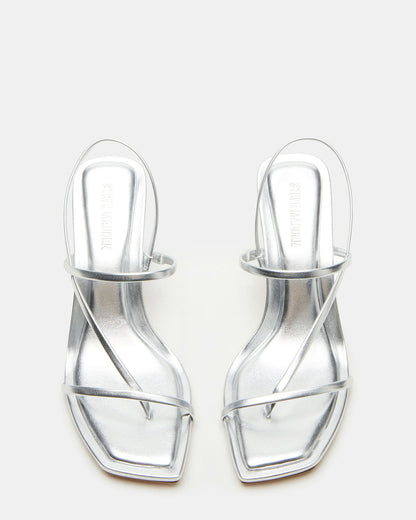 LOCKE Silver Women's Dainty Strappy Square Toe Heel | Steve Madden Trending