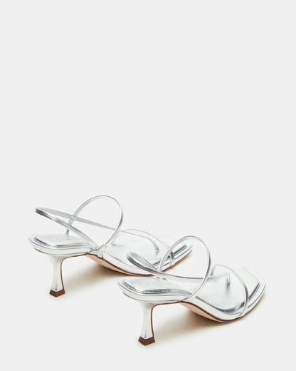 LOCKE Silver Women's Dainty Strappy Square Toe Heel | Steve Madden Trending