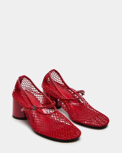 RAYNOR Red Women's Mary Jane Mesh Block Heel | Steve Madden Smart Buy