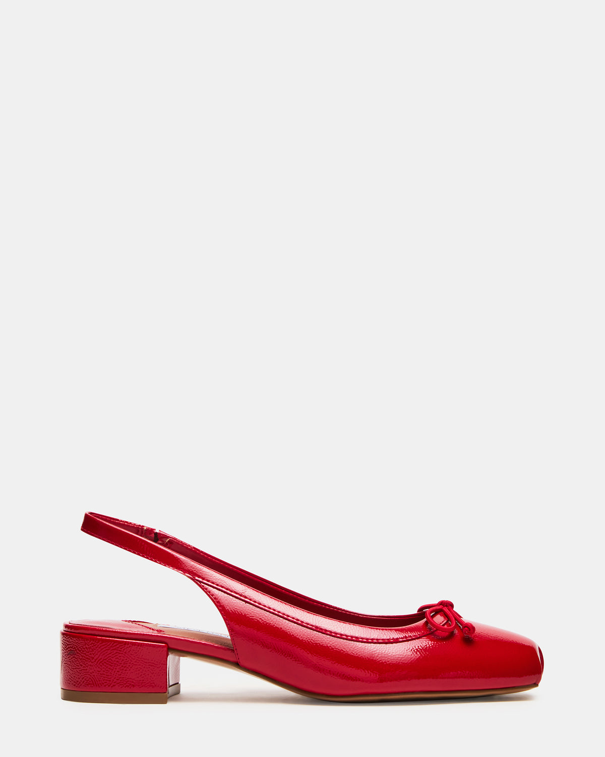 LOVED Red Crinkle Patent Square-Toe Slingback Ballet Women's Heel | Steve Madden Signature