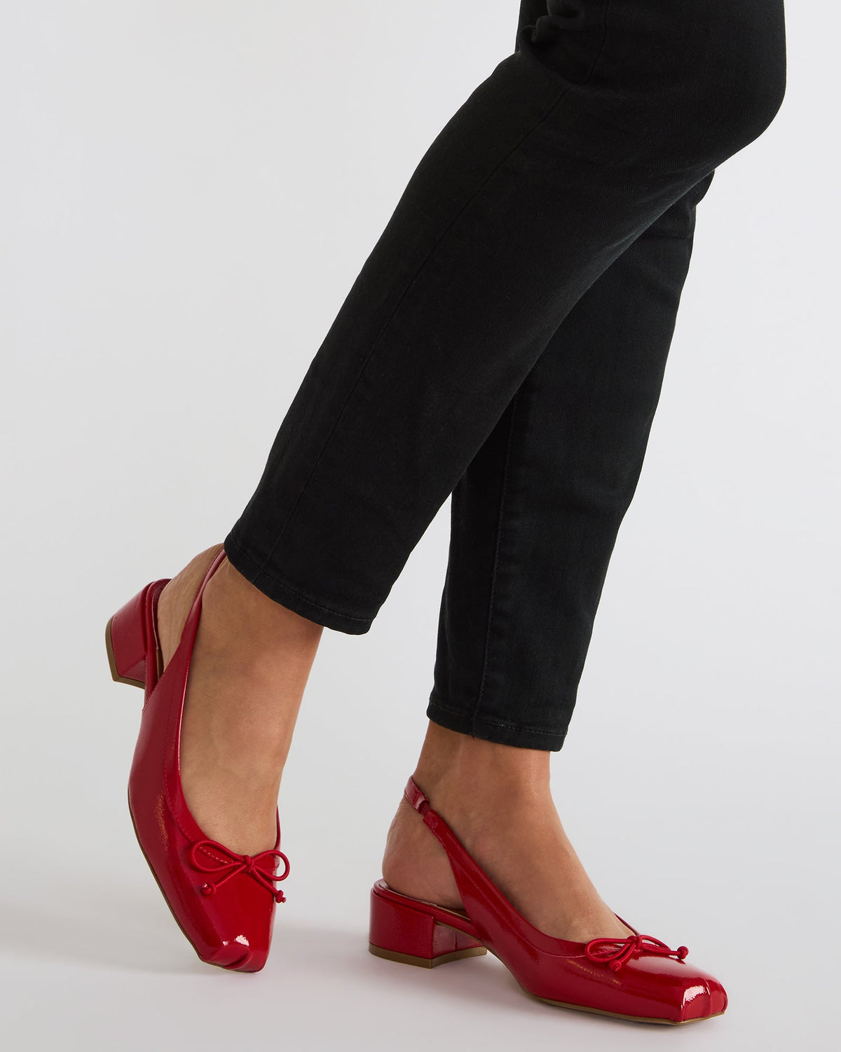 LOVED Red Crinkle Patent Square-Toe Slingback Ballet Women's Heel | Steve Madden Signature