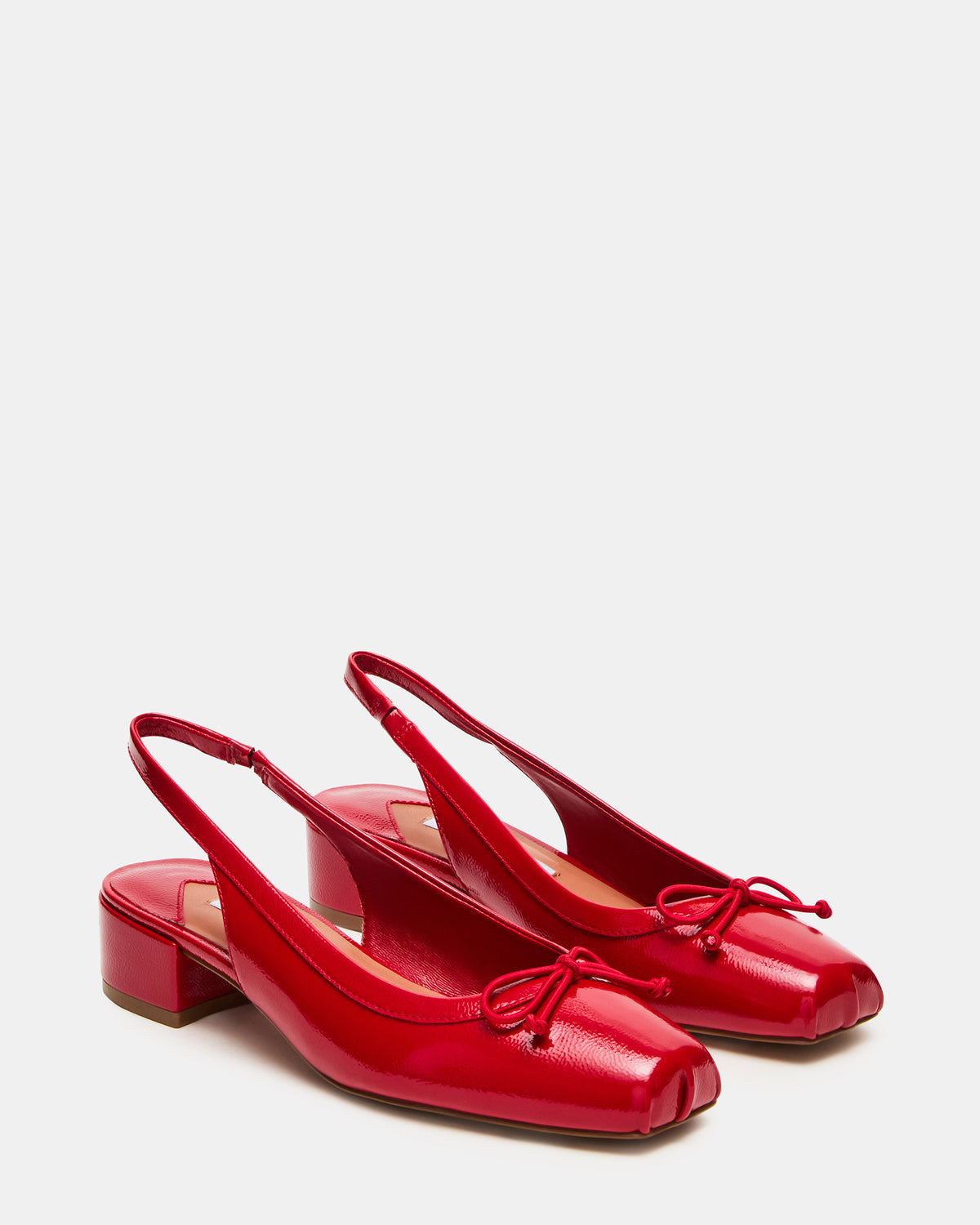 LOVED Red Crinkle Patent Square-Toe Slingback Ballet Women's Heel | Steve Madden Signature