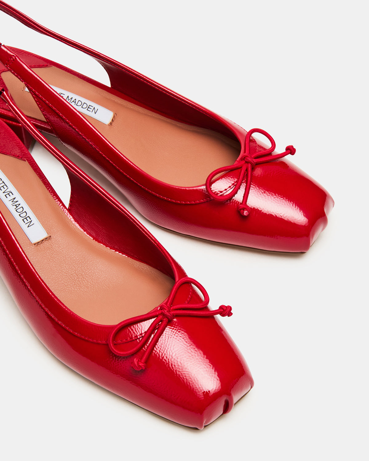 LOVED Red Crinkle Patent Square-Toe Slingback Ballet Women's Heel | Steve Madden Signature