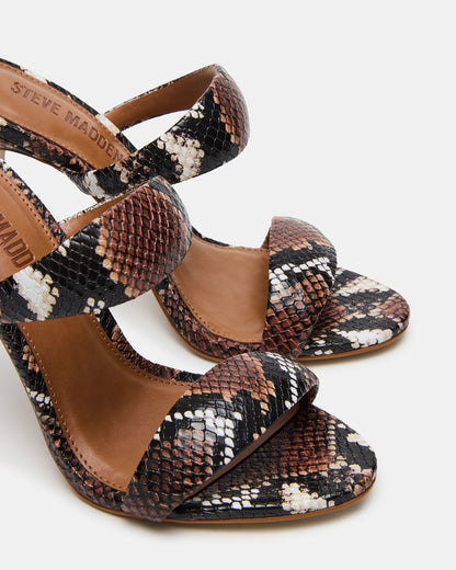SATURN Brown Snake Stiletto Mule Women's Heel | Steve Madden Essential