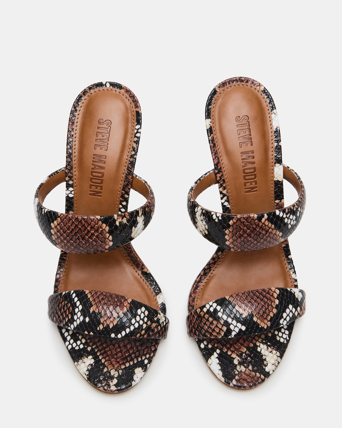 SATURN Brown Snake Stiletto Mule Women's Heel | Steve Madden Essential