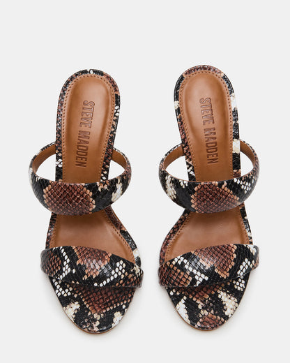 SATURN Brown Snake Stiletto Mule Women's Heel | Steve Madden Essential