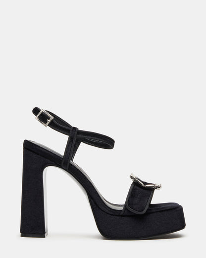 LIANDRA Buckle Black Velvet Women's Platform Square-Toe Strappy Heel | Steve Madden Trending