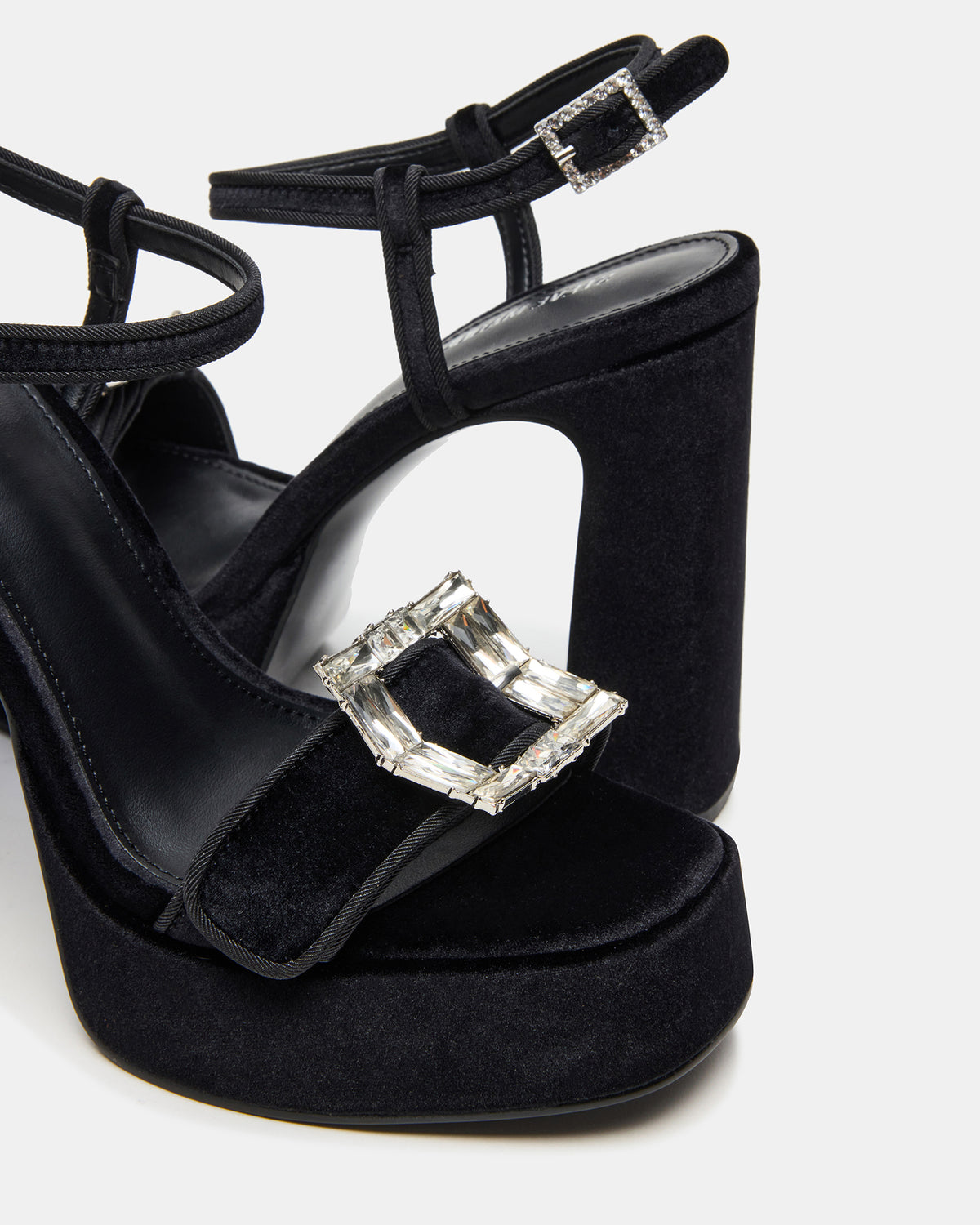 LIANDRA Buckle Black Velvet Women's Platform Square-Toe Strappy Heel | Steve Madden Trending