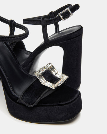 LIANDRA Buckle Black Velvet Women's Platform Square-Toe Strappy Heel | Steve Madden Trending