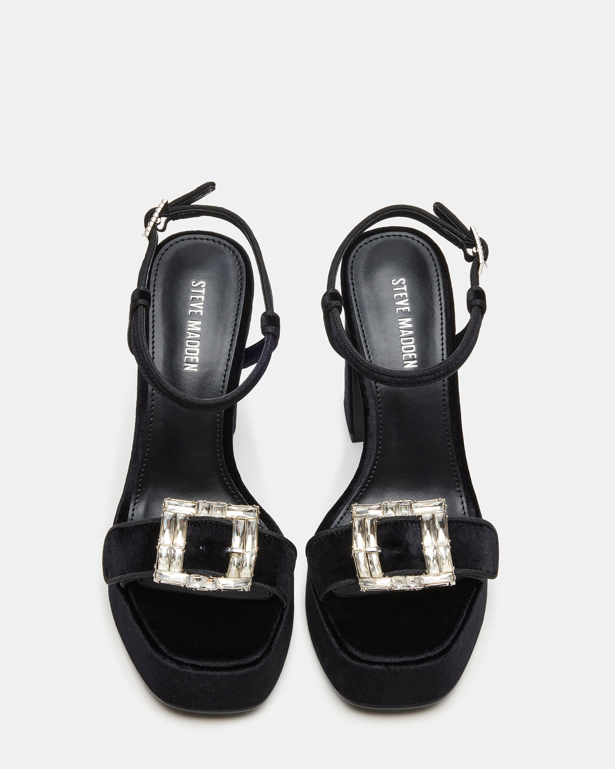 LIANDRA Buckle Black Velvet Women's Platform Square-Toe Strappy Heel | Steve Madden Trending