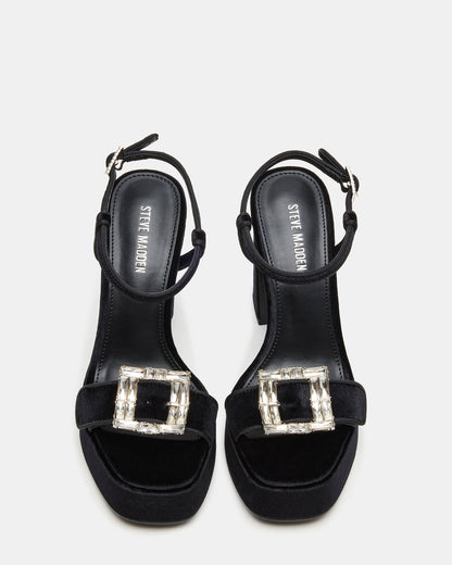 LIANDRA Buckle Black Velvet Women's Platform Square-Toe Strappy Heel | Steve Madden Trending