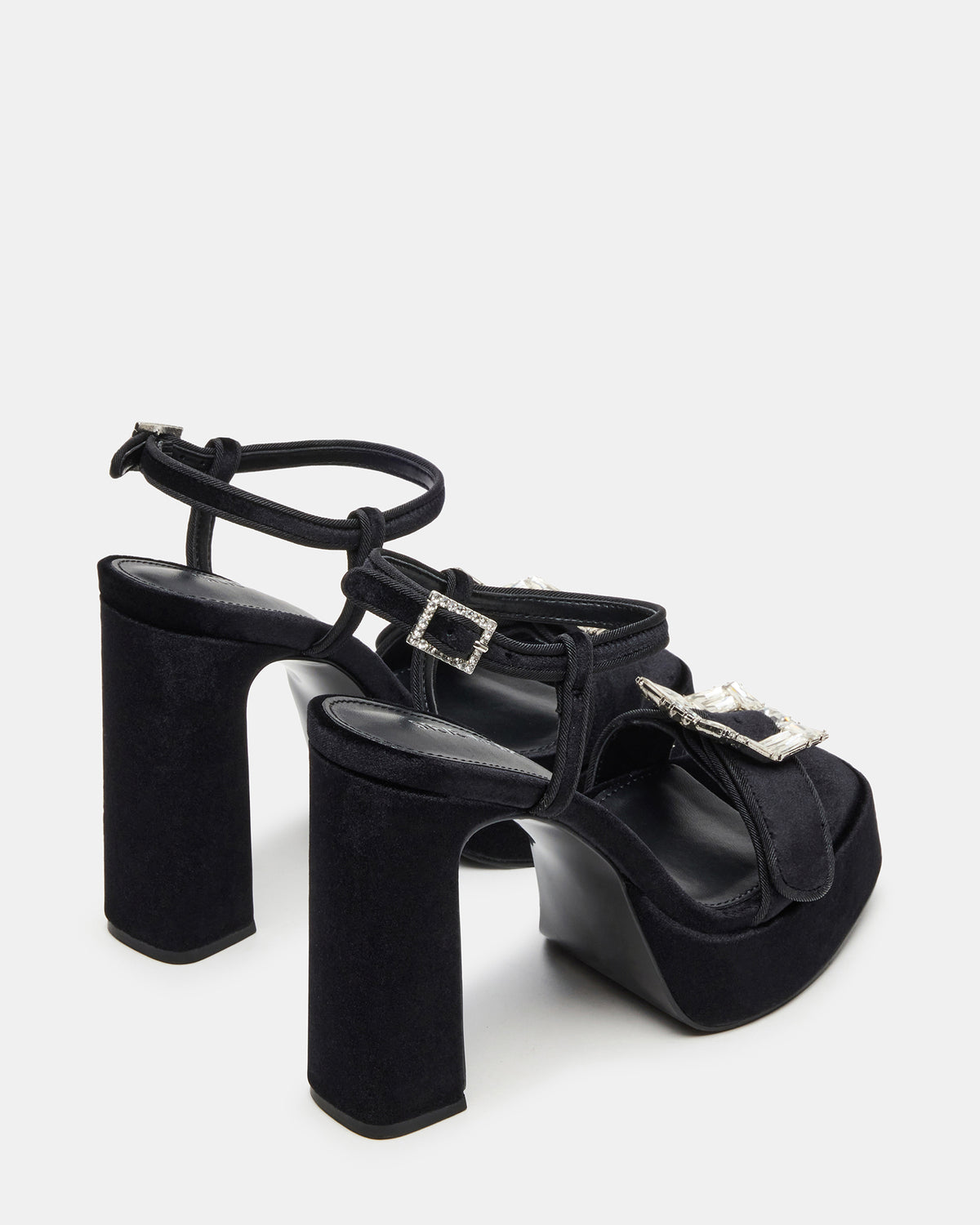 LIANDRA Buckle Black Velvet Women's Platform Square-Toe Strappy Heel | Steve Madden Trending