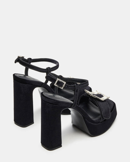 LIANDRA Buckle Black Velvet Women's Platform Square-Toe Strappy Heel | Steve Madden Trending