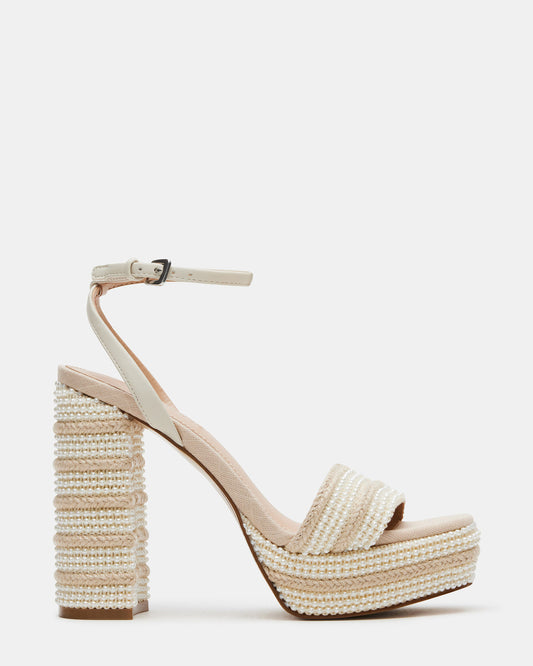 LUMARA Natural Raffia Pearl Platform Block Heel | Women's Heels | Steve Madden Essential