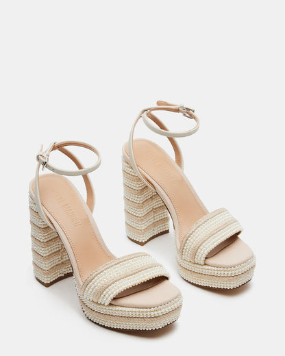 LUMARA Natural Raffia Pearl Platform Block Heel | Women's Heels | Steve Madden Essential