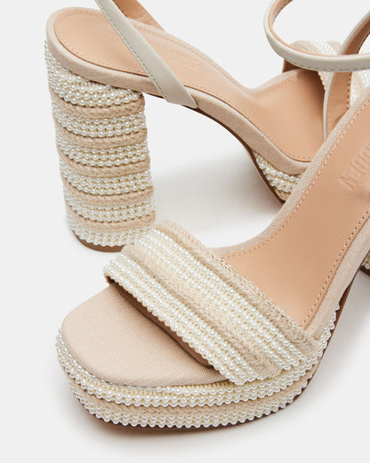 LUMARA Natural Raffia Pearl Platform Block Heel | Women's Heels | Steve Madden Essential
