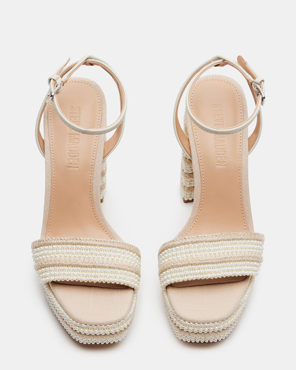 LUMARA Natural Raffia Pearl Platform Block Heel | Women's Heels | Steve Madden Essential