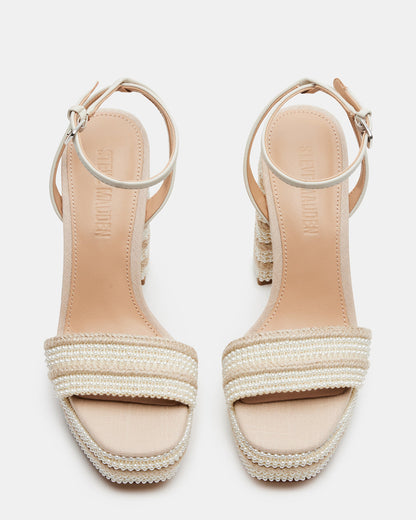 LUMARA Natural Raffia Pearl Platform Block Heel | Women's Heels | Steve Madden Essential