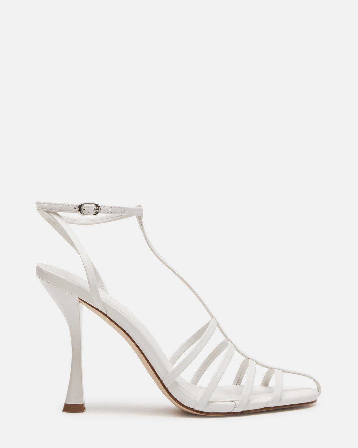 TILDAH White Leather Strappy Rounded Toe Women's Heel | Steve Madden Exclusive