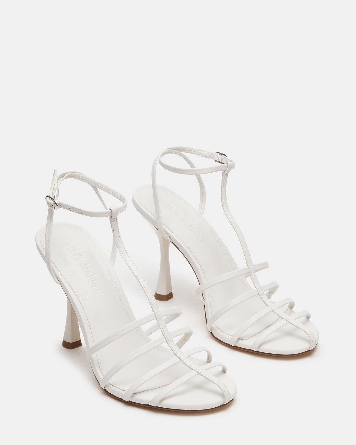 TILDAH White Leather Strappy Rounded Toe Women's Heel | Steve Madden Exclusive
