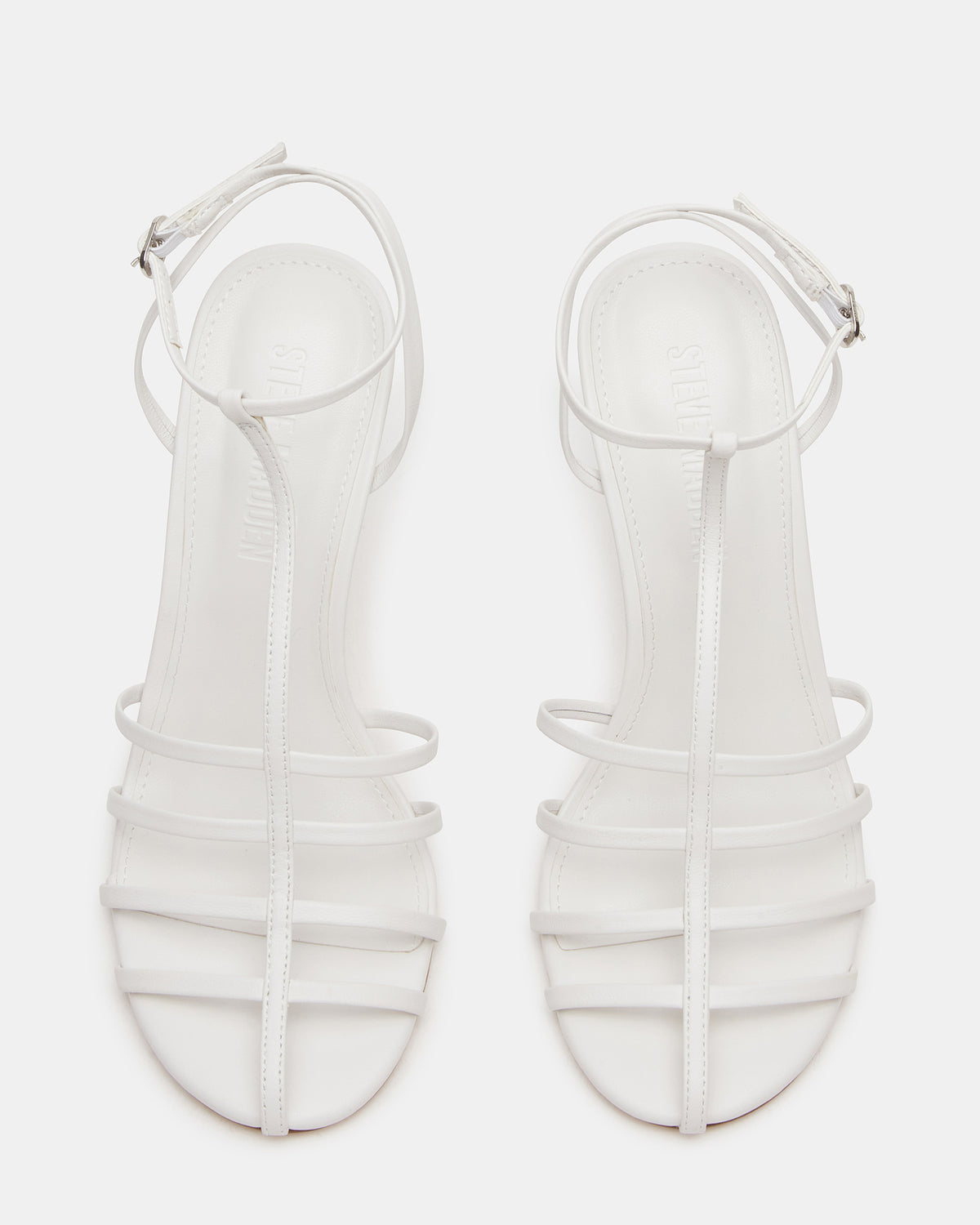 TILDAH White Leather Strappy Rounded Toe Women's Heel | Steve Madden Exclusive