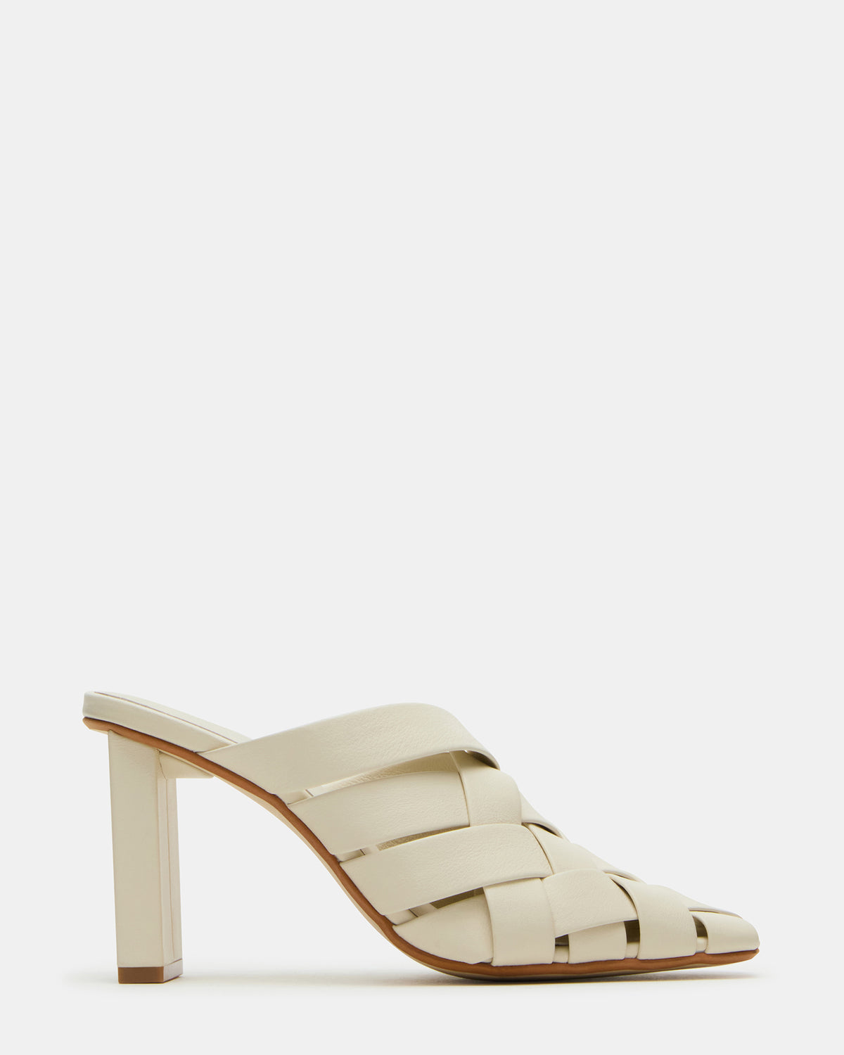 NAKITA White Square-Toe Woven Mule Women's Heel | Steve Madden Essential