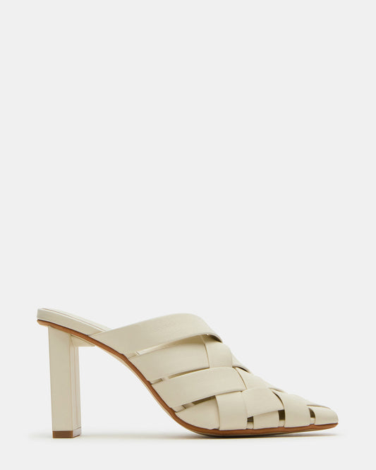 NAKITA White Square-Toe Woven Mule Women's Heel | Steve Madden Essential