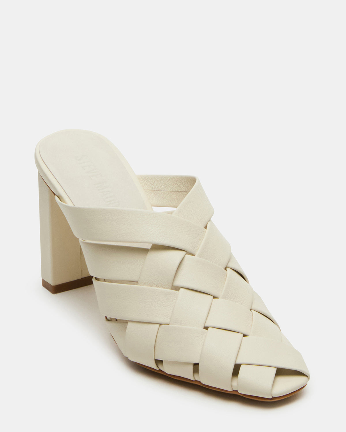 NAKITA White Square-Toe Woven Mule Women's Heel | Steve Madden Essential