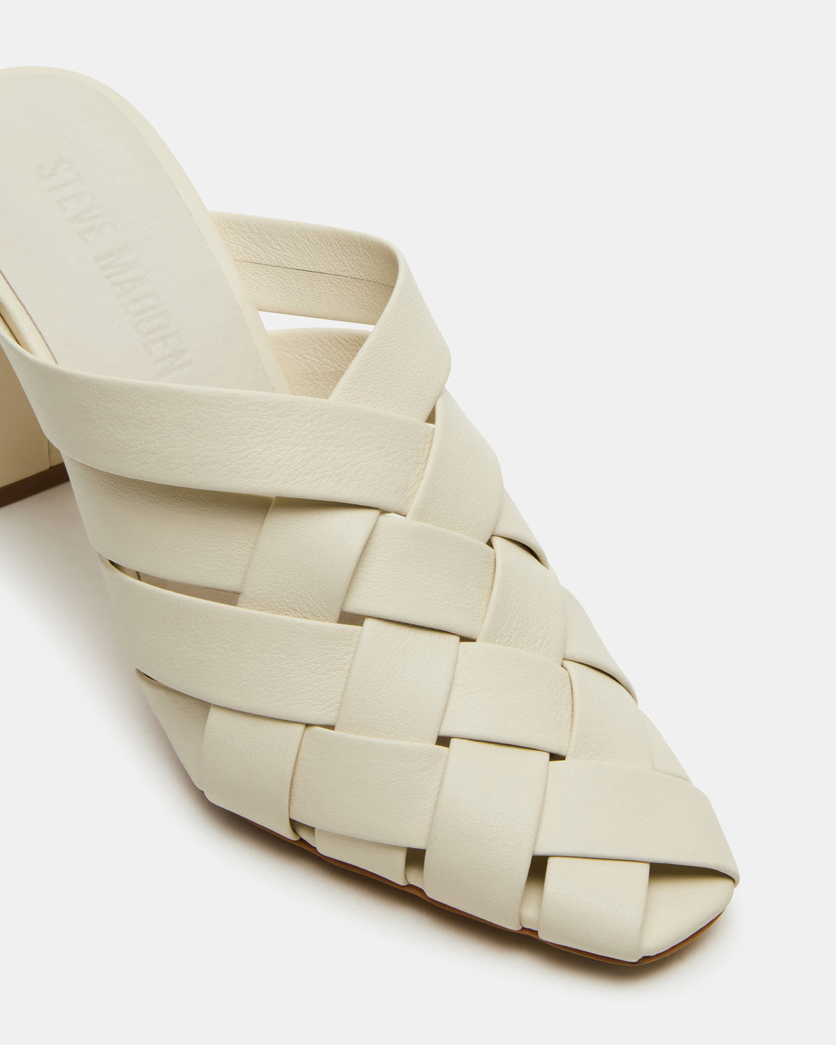 NAKITA White Square-Toe Woven Mule Women's Heel | Steve Madden Essential