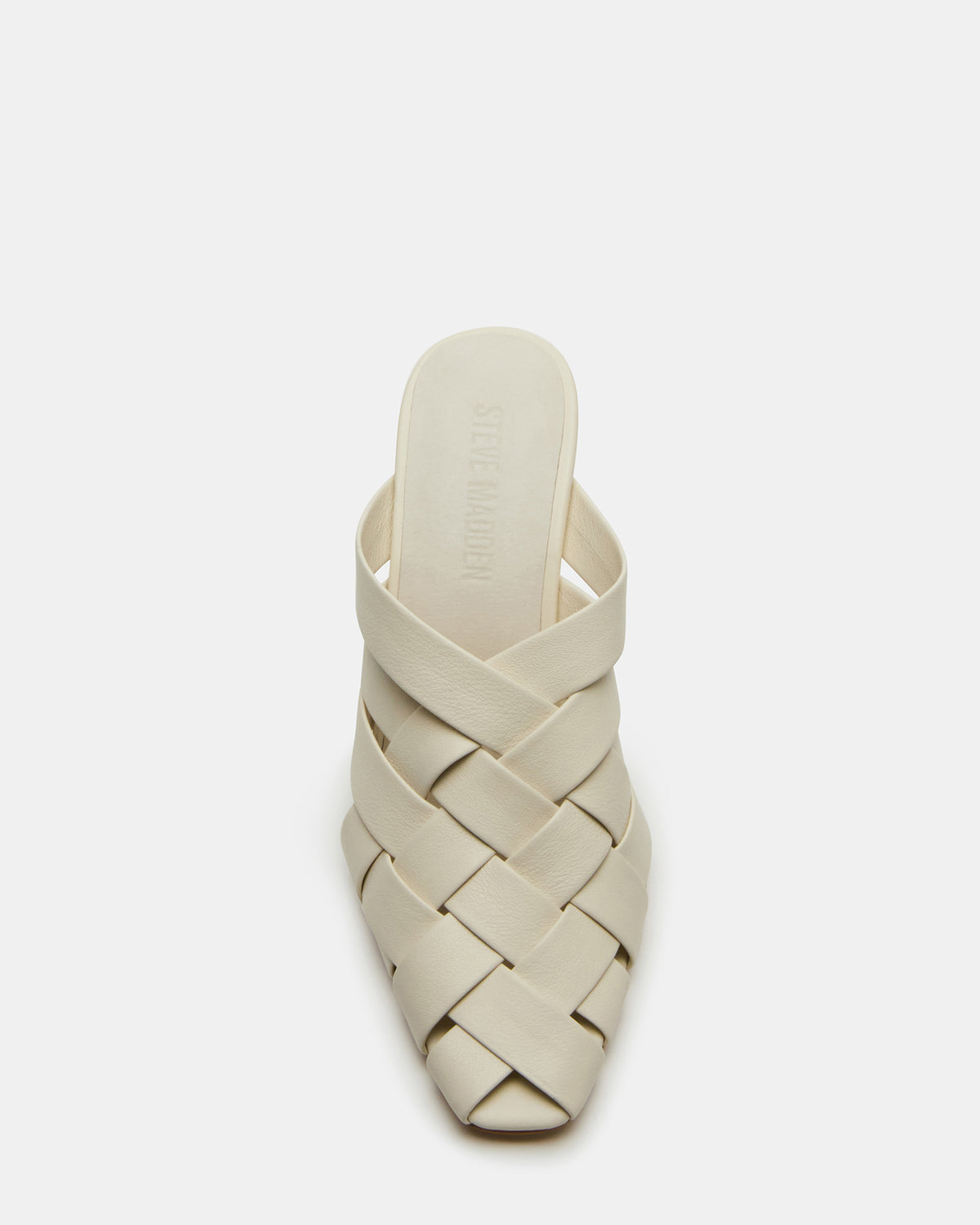 NAKITA White Square-Toe Woven Mule Women's Heel | Steve Madden Essential