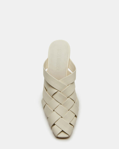 NAKITA White Square-Toe Woven Mule Women's Heel | Steve Madden Essential