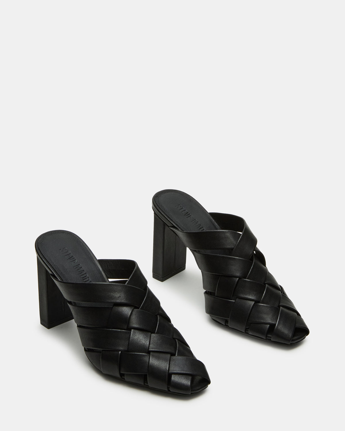 NAKITA Black Square-Toe Woven Mule Women's Heel | Steve Madden Top Pick