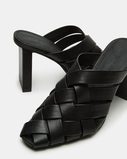 NAKITA Black Square-Toe Woven Mule Women's Heel | Steve Madden Top Pick