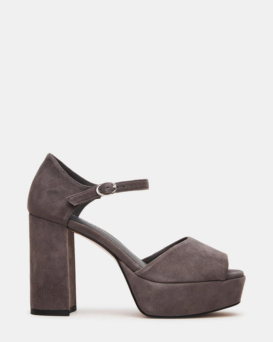 LONDON Grey Suede Platfrom Block Heel Square-Toe Women's Heel | Steve Madden Hot Sale