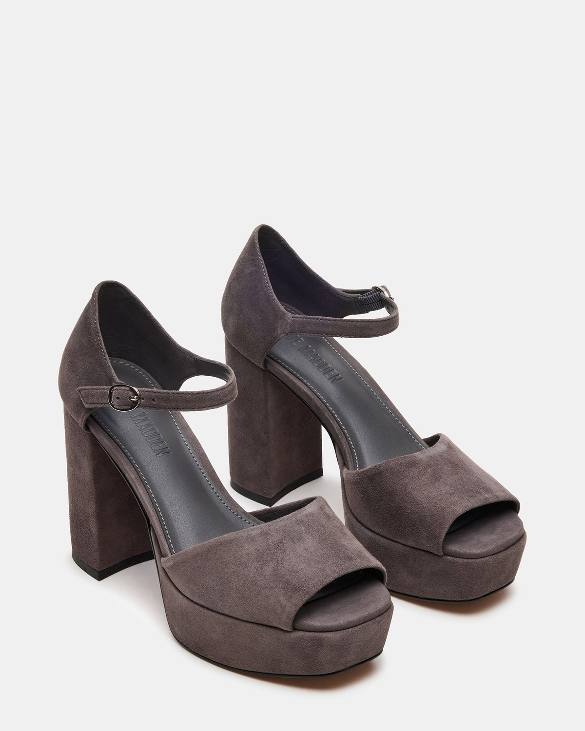 LONDON Grey Suede Platfrom Block Heel Square-Toe Women's Heel | Steve Madden Hot Sale