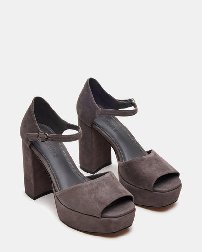 LONDON Grey Suede Platfrom Block Heel Square-Toe Women's Heel | Steve Madden Hot Sale