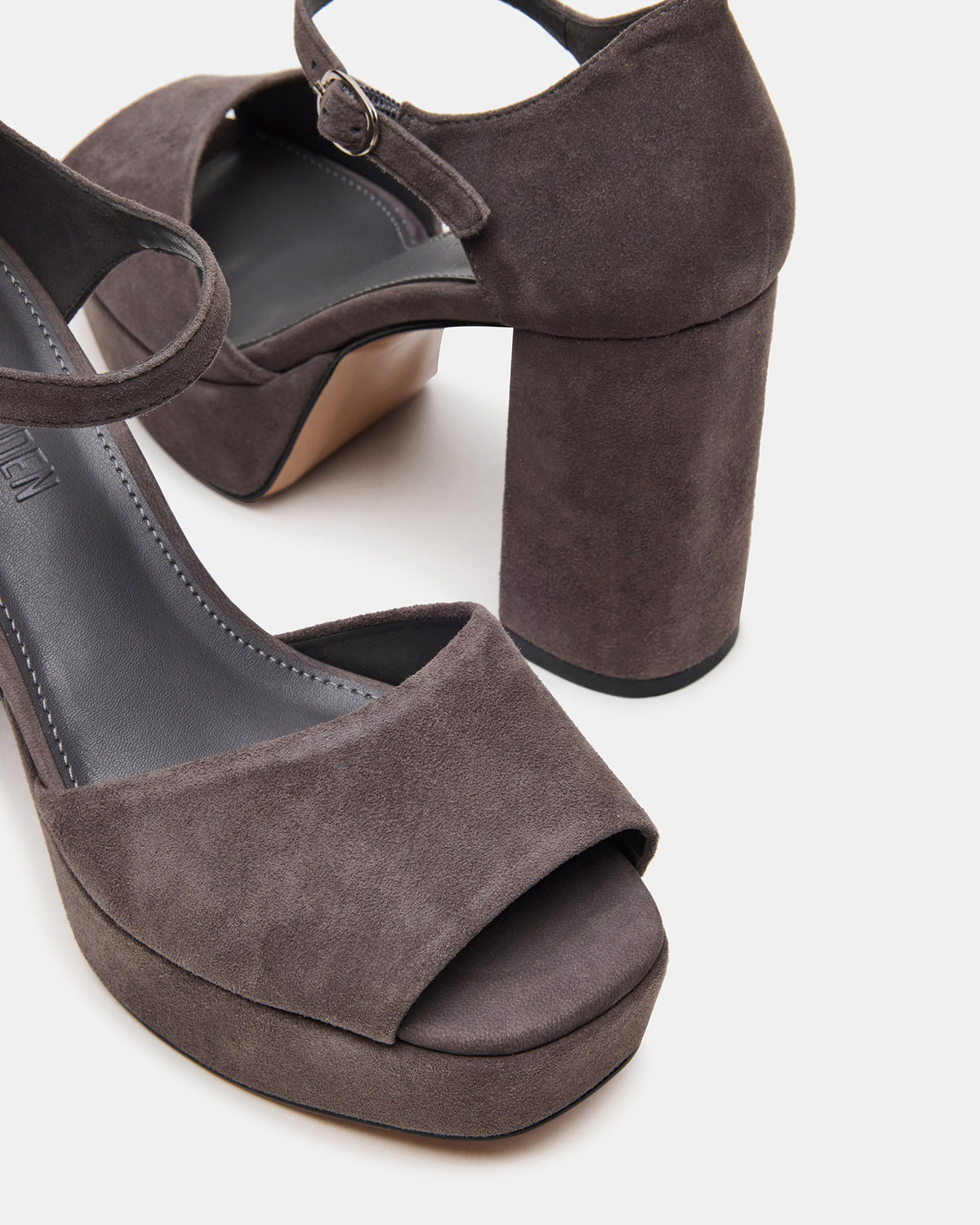 LONDON Grey Suede Platfrom Block Heel Square-Toe Women's Heel | Steve Madden Hot Sale