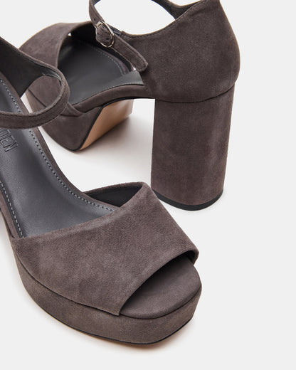 LONDON Grey Suede Platfrom Block Heel Square-Toe Women's Heel | Steve Madden Hot Sale