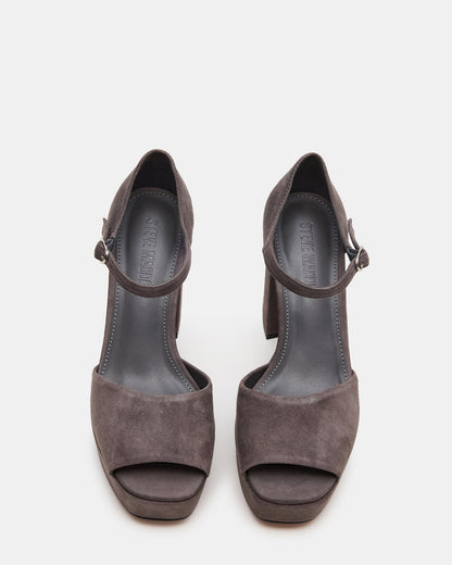 LONDON Grey Suede Platfrom Block Heel Square-Toe Women's Heel | Steve Madden Hot Sale