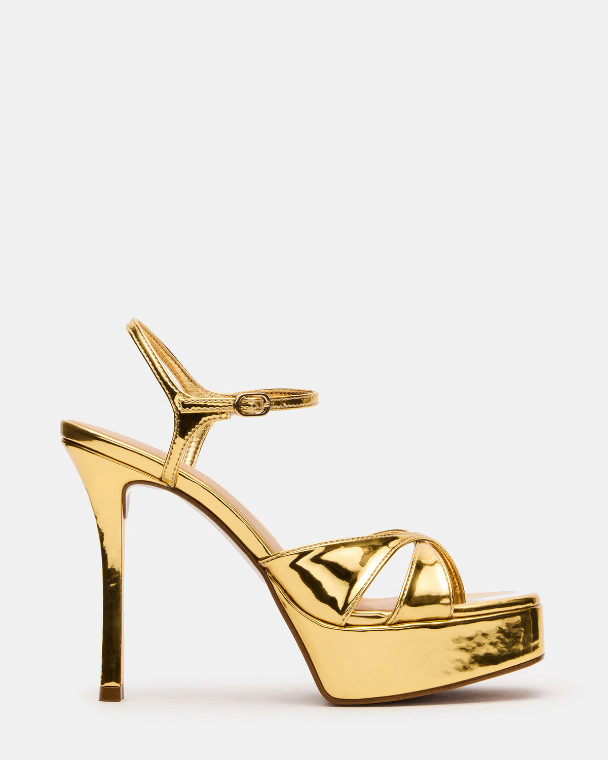 SCARLET Gold Square-Toe Strappy Platform Women's Heel | Steve Madden Featured